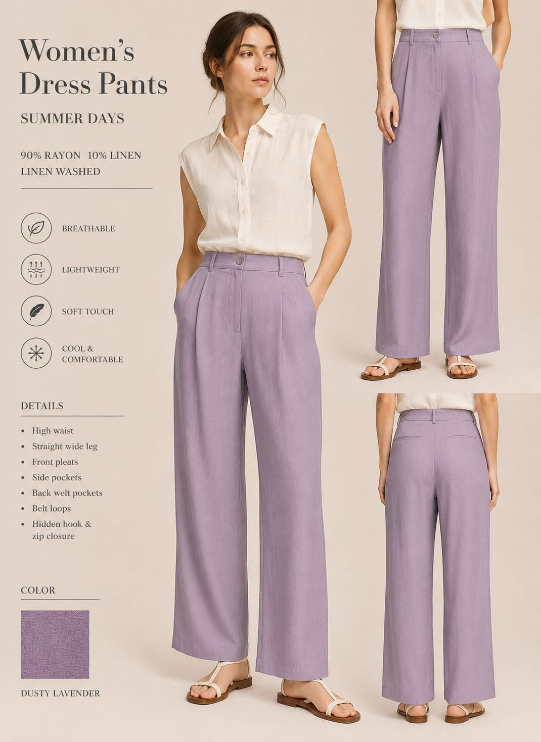 40139LT LAVENDER#22A BOTTOM DRESS LAVANDER LINEN WASHED PANTS RAYON SHIRT SHORT SKIRT SOLID TOP VEST WOVEN