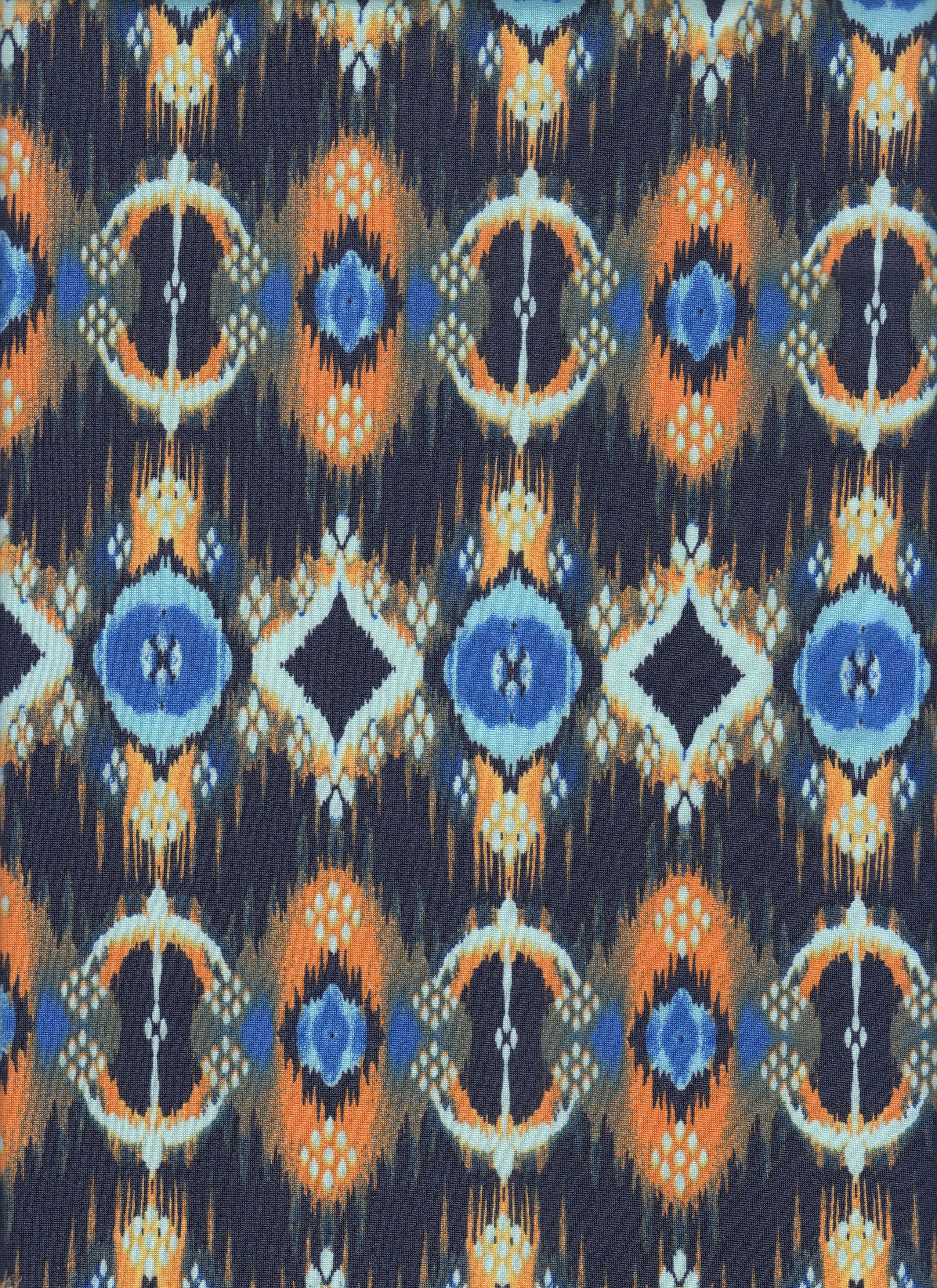 IW84028-14227 NAVY/ORANGE#4 DRESS DTY NON BRUSH GEOMETRIC KNIT NAVY ORANGE PANTS POLYESTER SHIRT SKIRT SPANDEX TOP