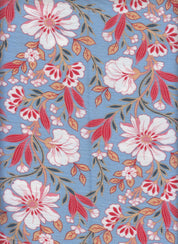 IW60006-14571 BLUE/PEACH#5E BIG FLOWER LEAF BLUE BOTTOM CARDEGAN DRESS MARBLE PRINTED NYLON PANTS PEACH RAYON SHIRT SHORT SKIRT SMALL TOP WOVEN