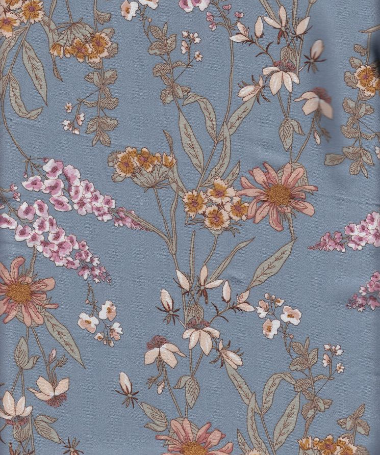 DUSTY ROSE#23G BLUE DRESS FLOWER LEAF PANTS RAYON CHALLIS ROSE SHIRT SHORT SKIRT SMALL TOP WOVEN