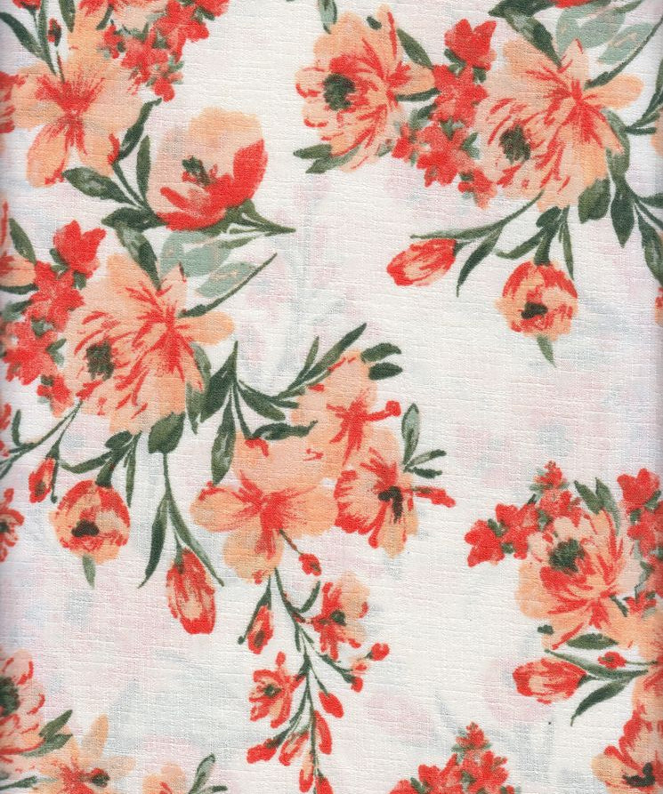 PEACH#11 BOTTOM CEY LINEN DRESS FLOWER IVORY LEAF LOOK PRINT PANTS PEACH POLYESTER SHIRT SKIRT TOP WOVEN