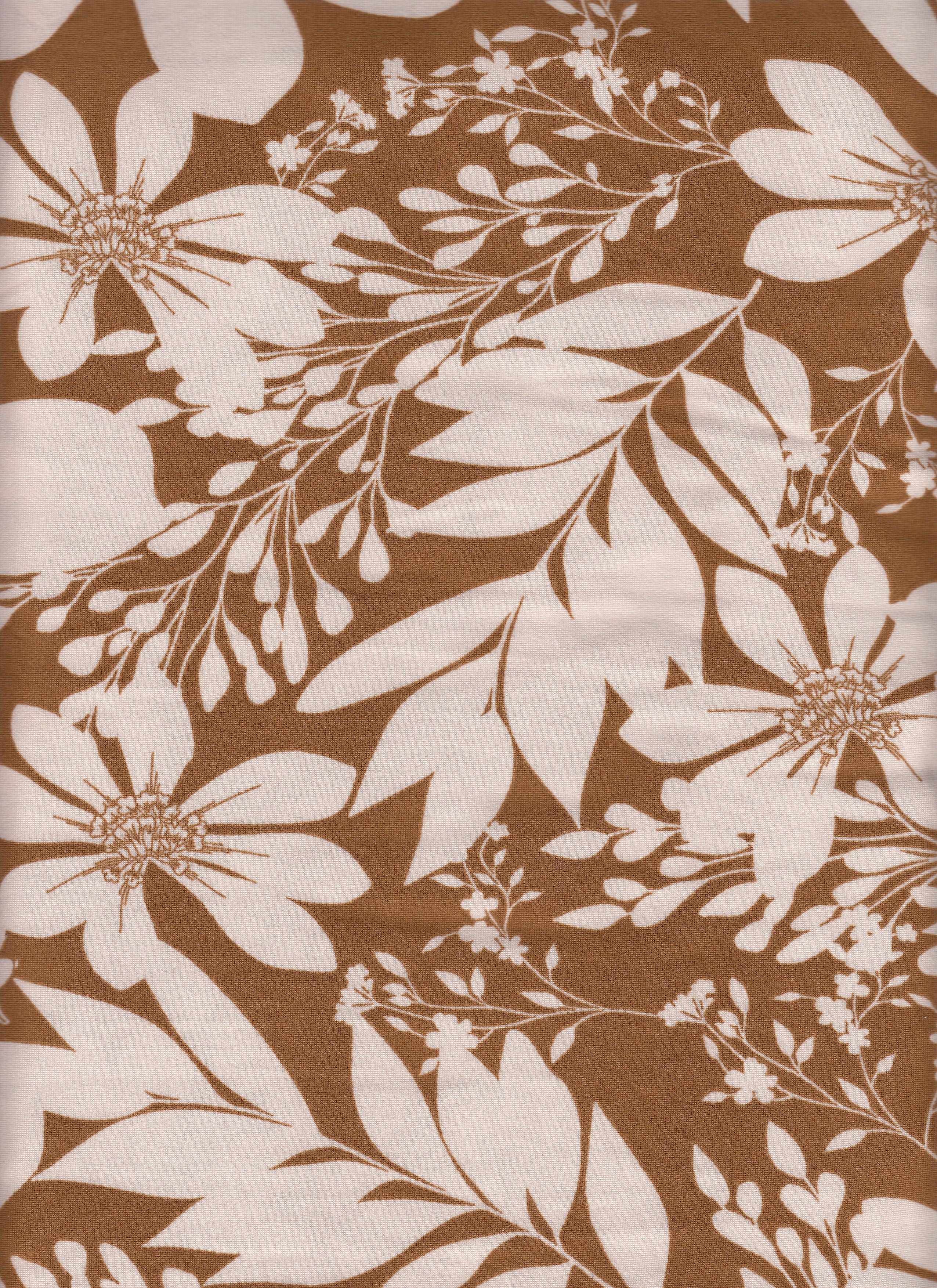 IW88804-14842 CARAMEL/IVORY#17 BIG FLOWER LEAF BOTTOM DRESS DTY BRUSH KNIT LEGGINGS LOUNGEWEAR NEW PAJAMAS PANTS POLYESTER SHORT SKIRT SPANDEX TOP