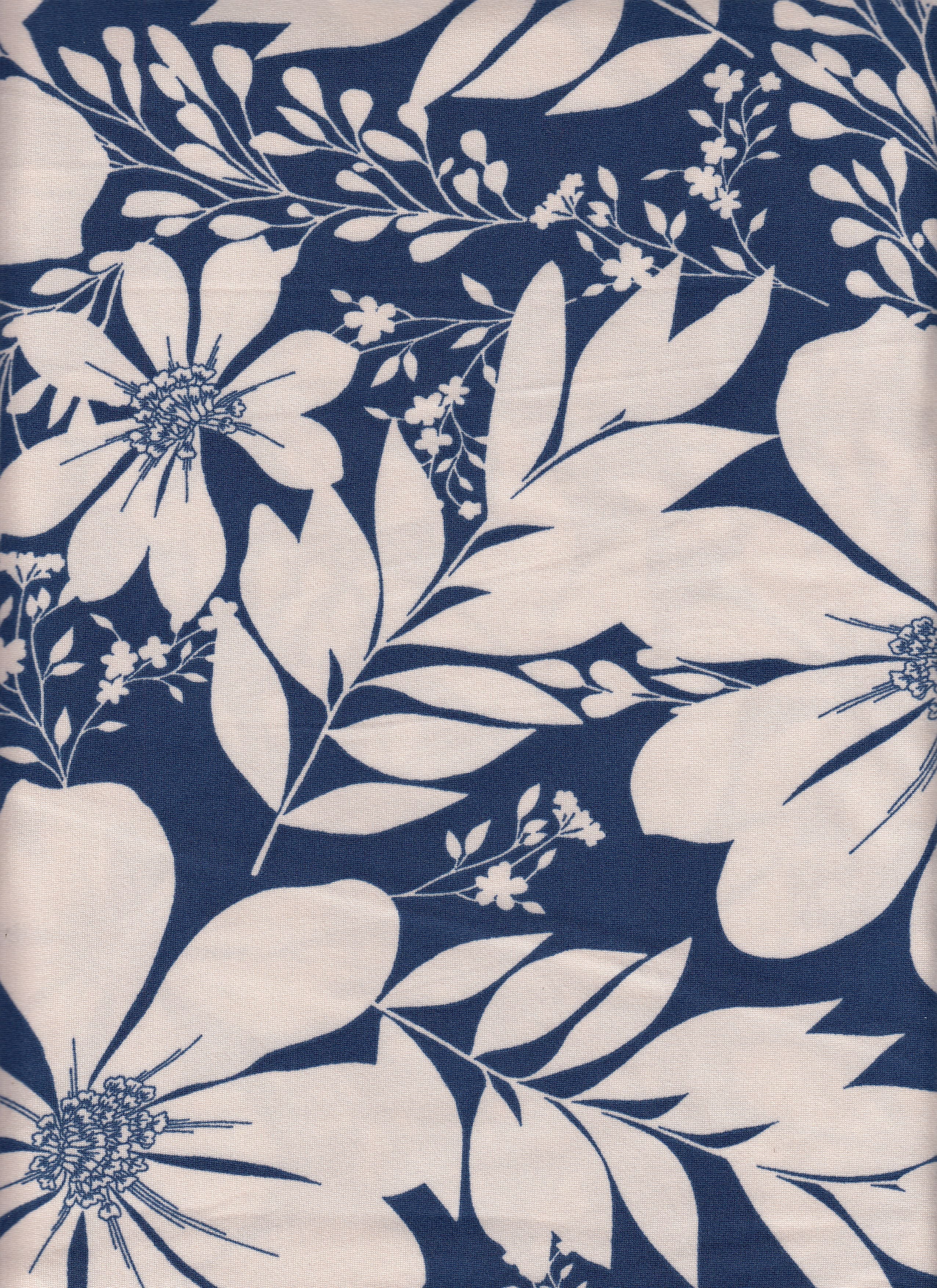 IW88804-14842 NAVY/IVORY#16 BIG FLOWER LEAF BOTTOM DRESS DTY BRUSH KNIT LEGGINGS LOUNGEWEAR NEW PAJAMAS PANTS POLYESTER SHORT SKIRT SPANDEX TOP