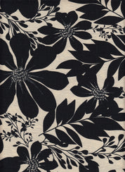 IW60006-14842 BLACK/CREAM#1 BIG LEAF BOTTOM CARDEGAN DRESS MARBLE PRINTED NYLON PANTS RAYON SHIRT SHORT SKIRT TOP TROPICAL WOVEN