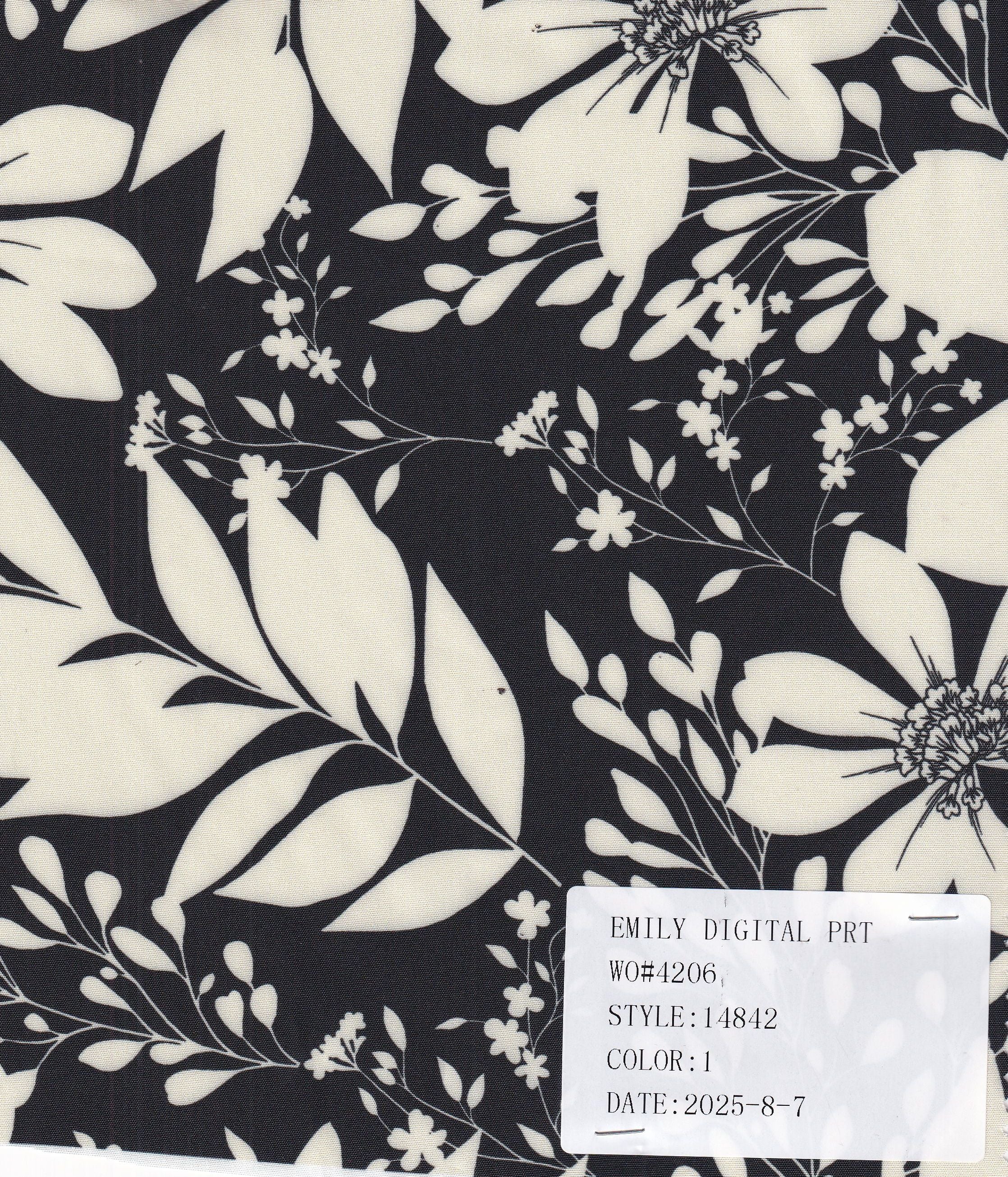 IW60006-14842 BLACK/CREAM#1 BIG LEAF BOTTOM CARDEGAN DRESS MARBLE PRINTED NYLON PANTS RAYON SHIRT SHORT SKIRT TOP TROPICAL WOVEN