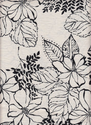 IW60006-14924 IVORY/BLACK#21 BIG LEAF BOTTOM CARDEGAN DRESS MARBLE PRINTED NYLON PANTS RAYON SHIRT SHORT SKIRT TOP TROPICAL WOVEN