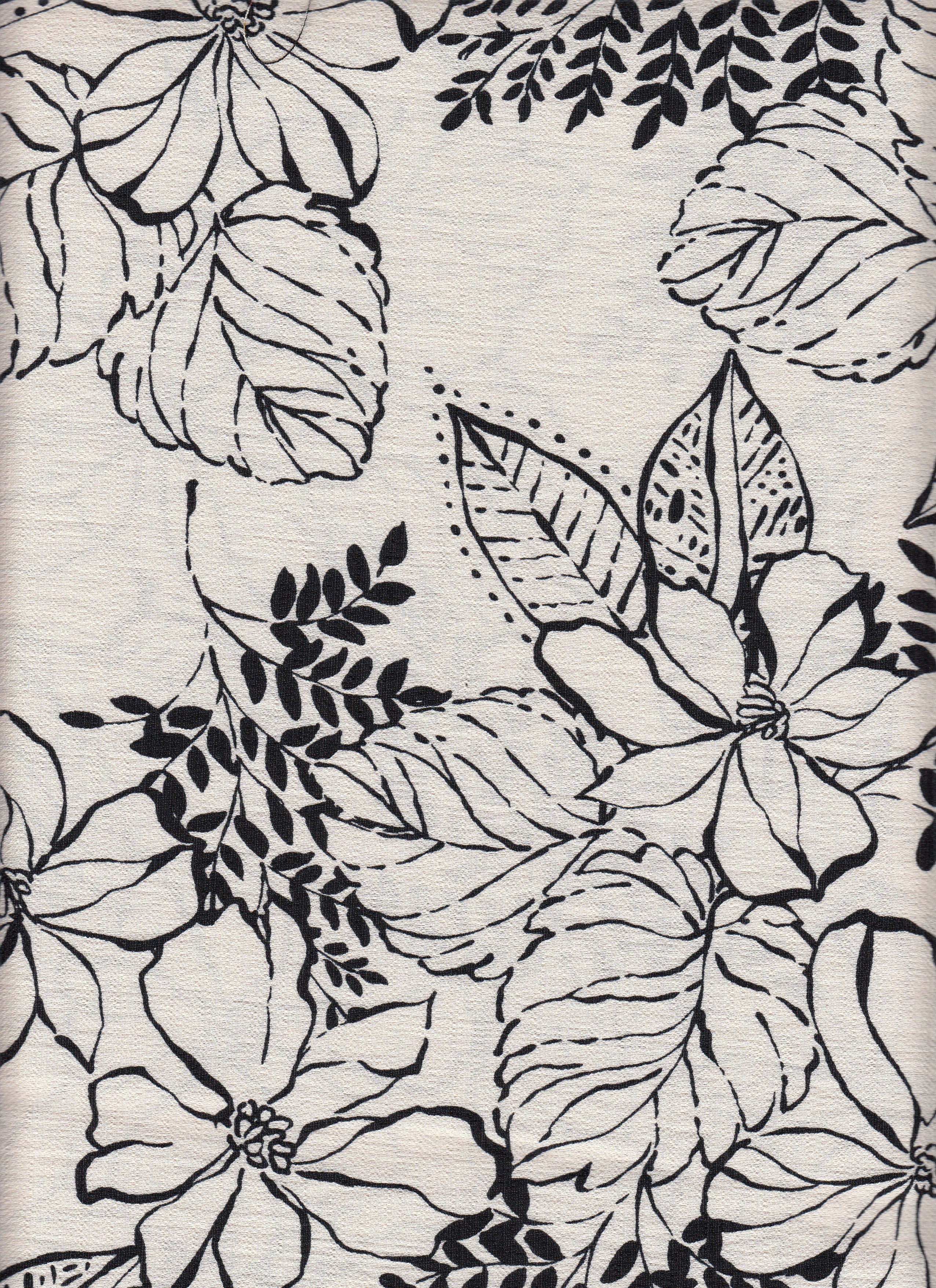 IW60006-14924 IVORY/BLACK#21 BIG LEAF BOTTOM CARDEGAN DRESS MARBLE PRINTED NYLON PANTS RAYON SHIRT SHORT SKIRT TOP TROPICAL WOVEN