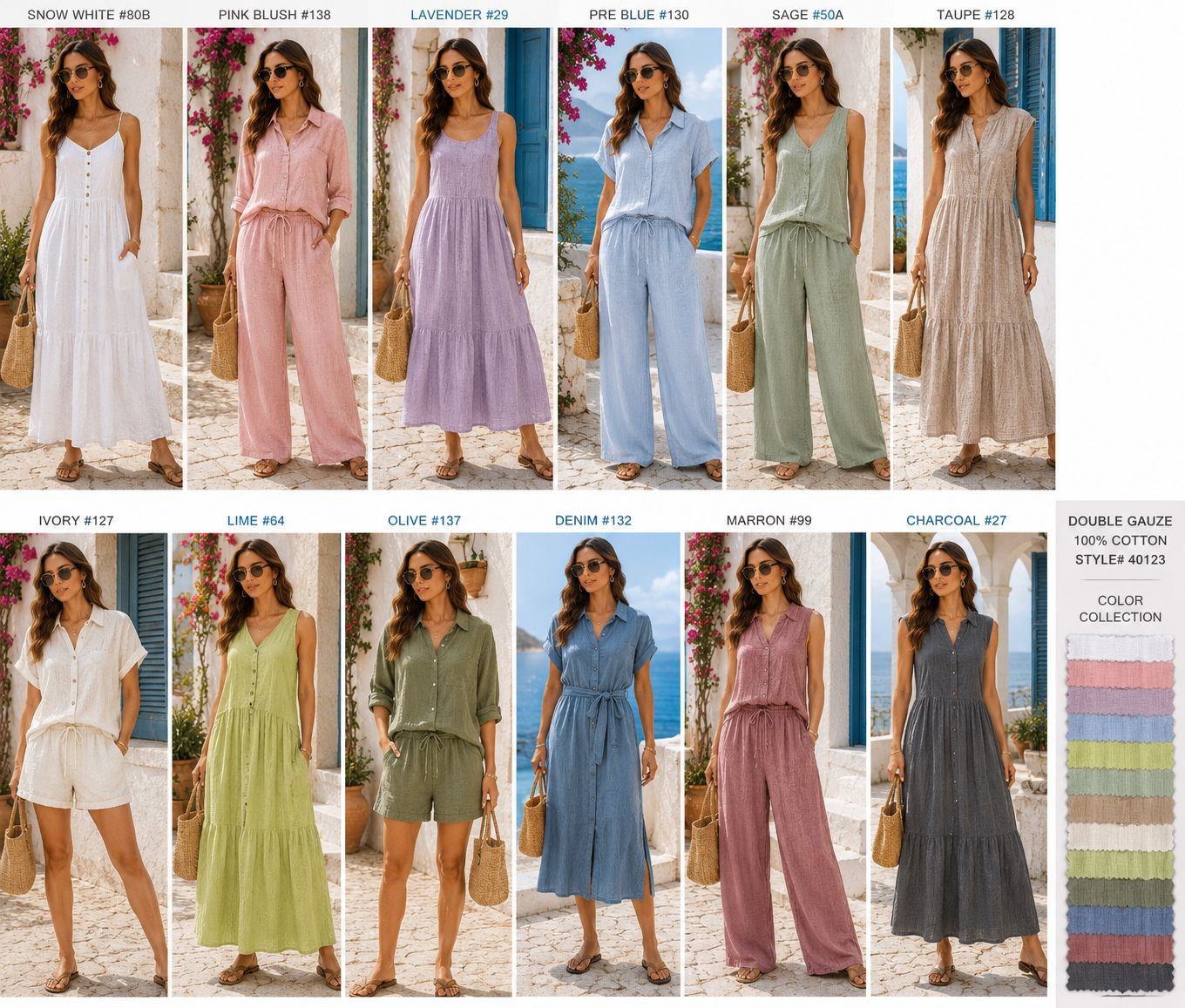 40123MC OLIVE#137 BABY CLOTHES SWADDLES BOTTOM CARDEGAN COTTON DOUBLE GAUZE DRESS KNIT LOUNGEWEAR PAJAMAS PANTS SCARVE WRAPS SHIRT SKIRT SOLID TOP WARM WEATHER GARMENTS LAYERIN WOVEN