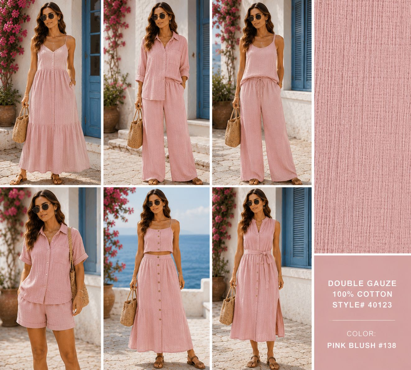 40123MC PINK BLUSH#138 BABY CLOTHES SWADDLES BOTTOM CARDEGAN COTTON DOUBLE GAUZE DRESS KNIT LOUNGEWEAR PAJAMAS PANTS SCARVE WRAPS SHIRT SKIRT SOLID TOP WARM WEATHER GARMENTS LAYERIN WOVEN