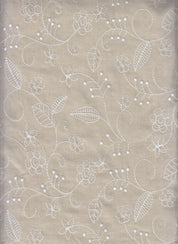 30537 BEIGE/WHITE#1 BEIGE BOTTOM CARDEGAN DRESS EMB FLOWER JACKET LEAF LUXOR PANTS POLYESTER SHORT SKIRT TOP VEST WHITE WOVEN