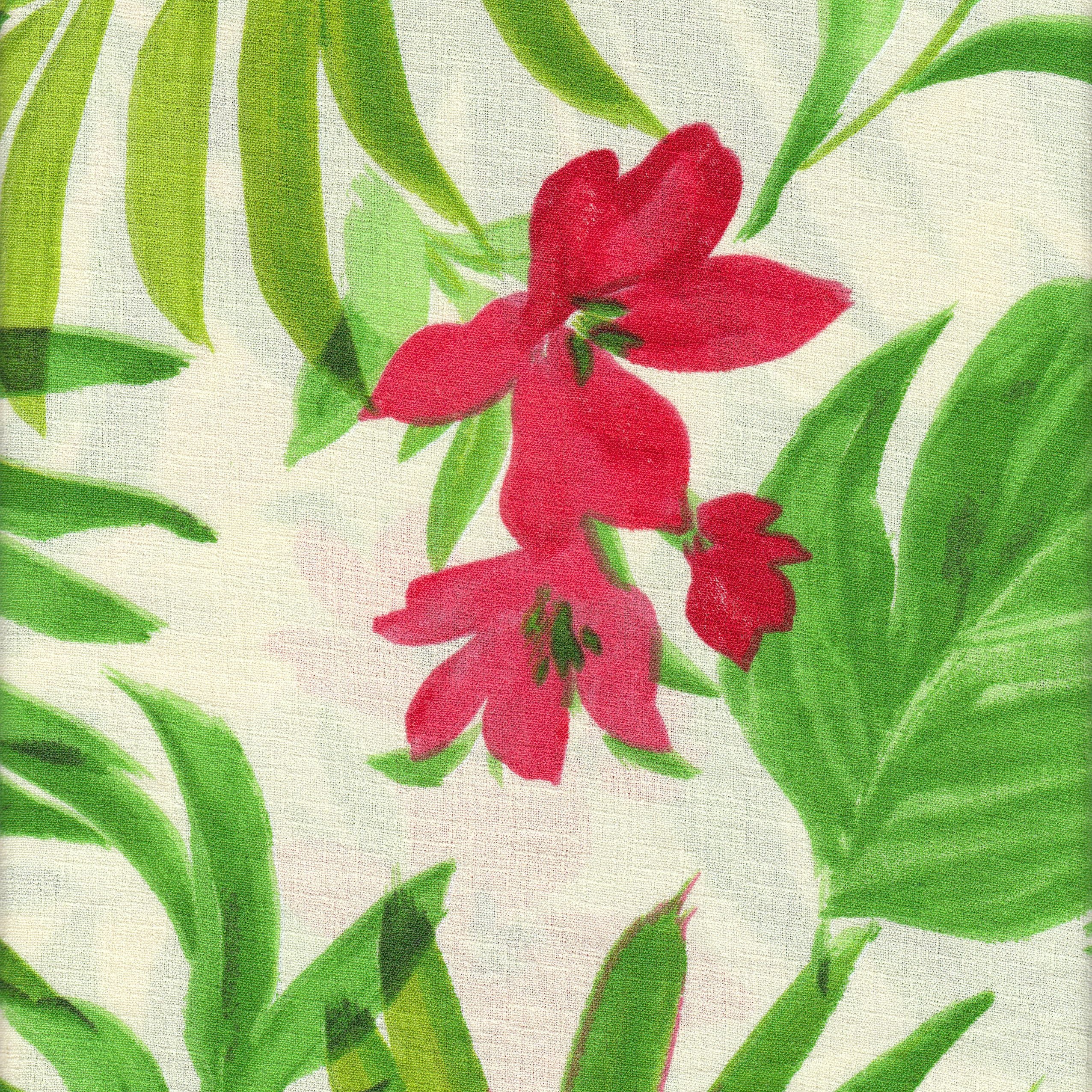 CEY Linen Tropical Print Fabric by the Yard - Big Leaf & Floral Design, 100% Polyester, Lightweight 