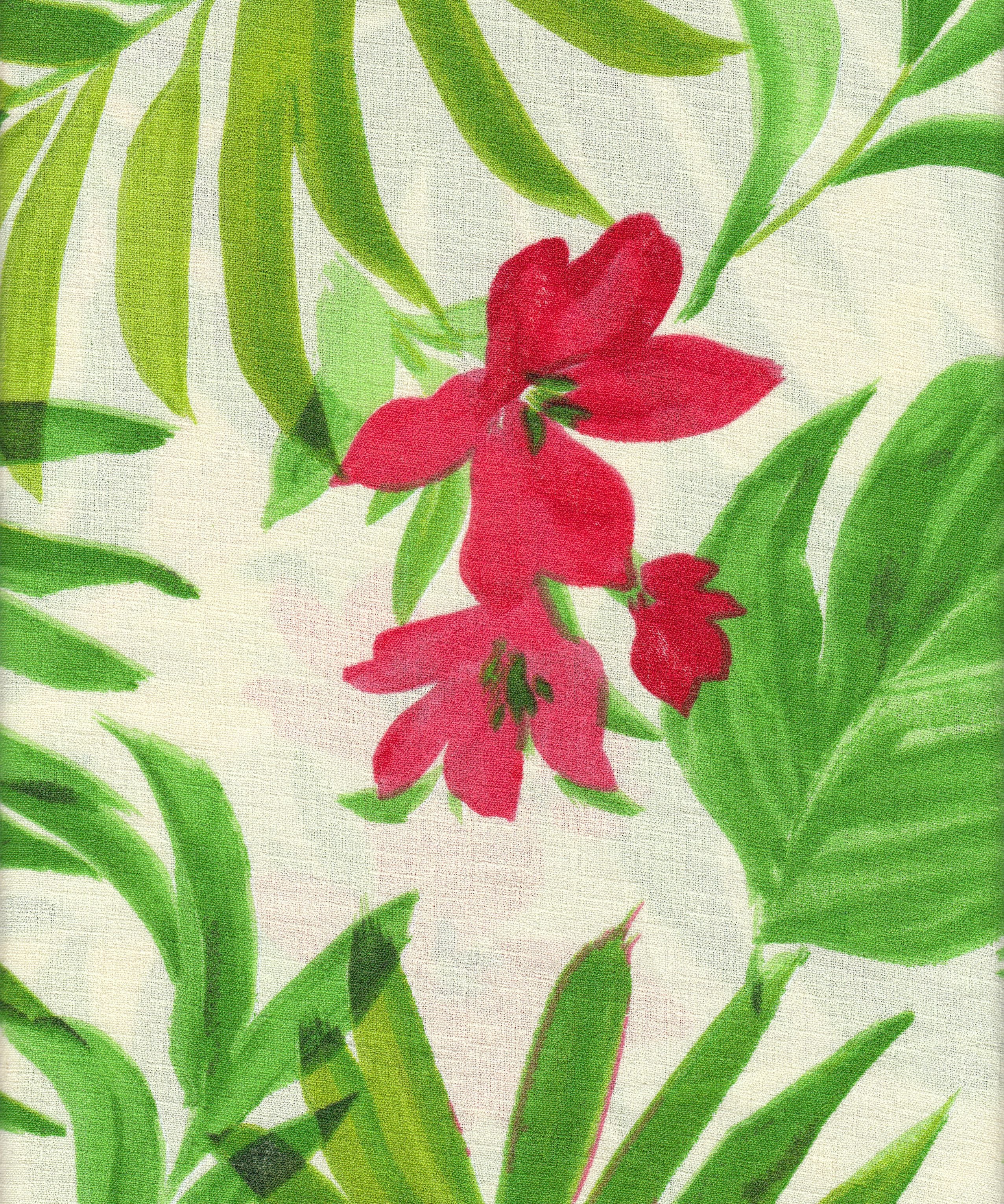 CEY Linen Tropical Print Fabric by the Yard - Big Leaf & Floral Design, 100% Polyester, Lightweight 