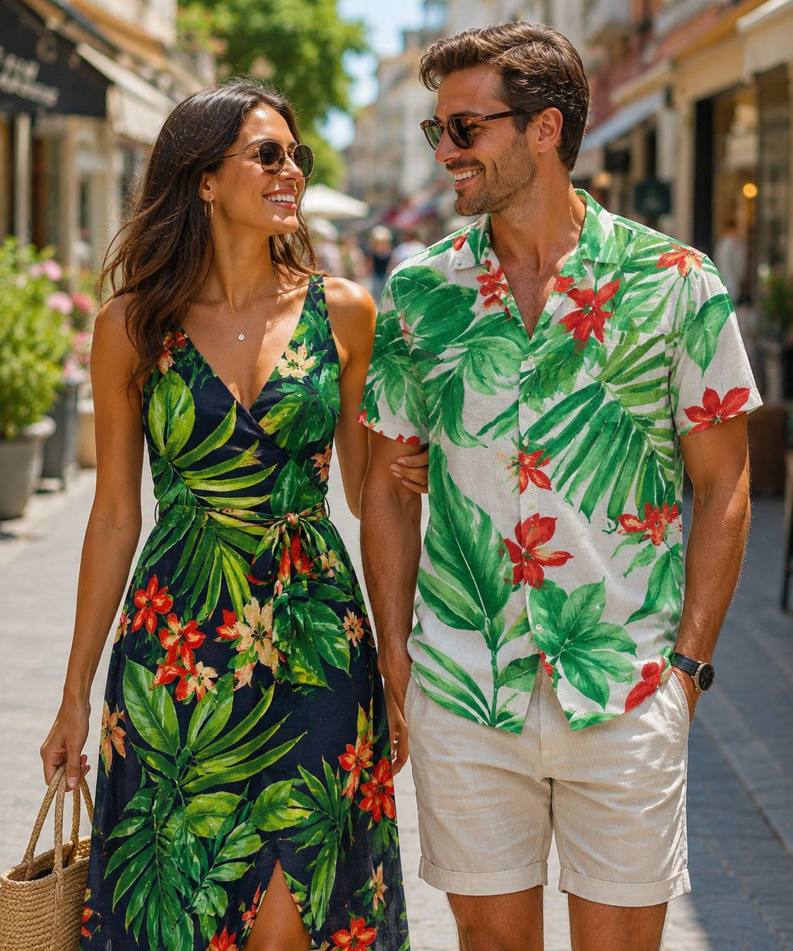CEY Linen Tropical Print Fabric by the Yard - Big Leaf & Floral Design, 100% Polyester, Lightweight 