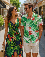 CEY Linen Tropical Print Fabric by the Yard - Big Leaf & Floral Design, 100% Polyester, Lightweight 