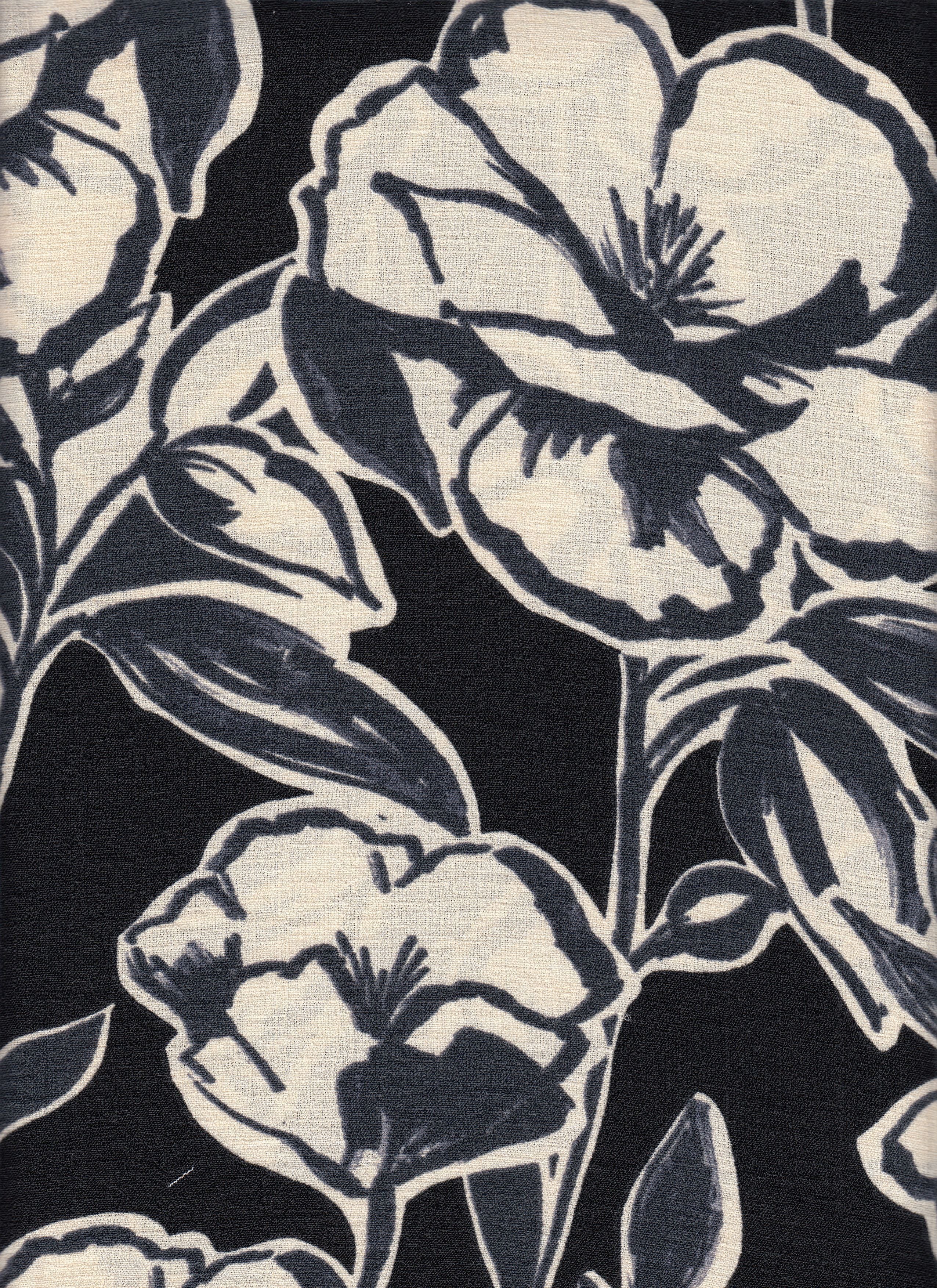 Cey Linen Fabric - 100% Polyester - Big Flower Print Linen Look Lightweight Woven Fabric 