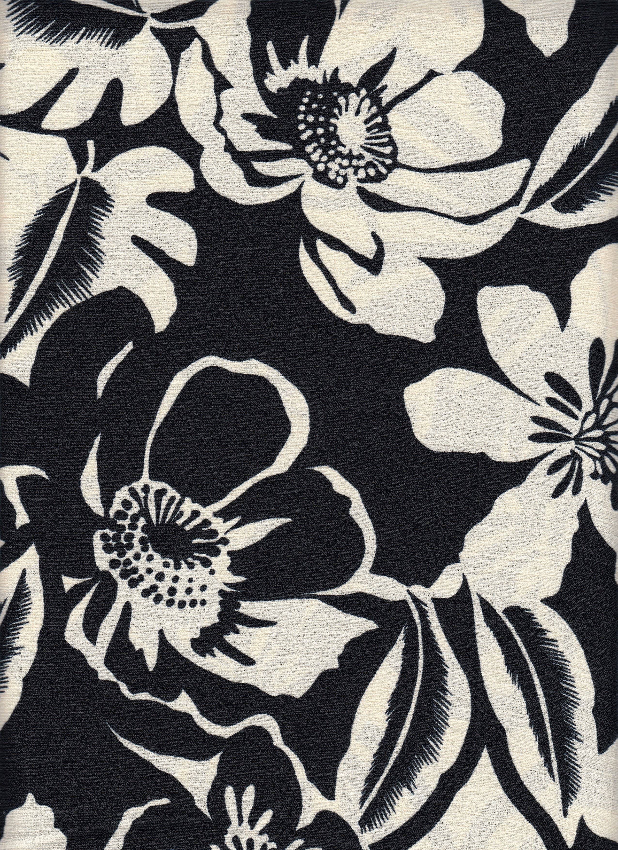 Cey Linen Fabric - 100% Polyester - Big Flower Print Linen Look Woven Fabric 