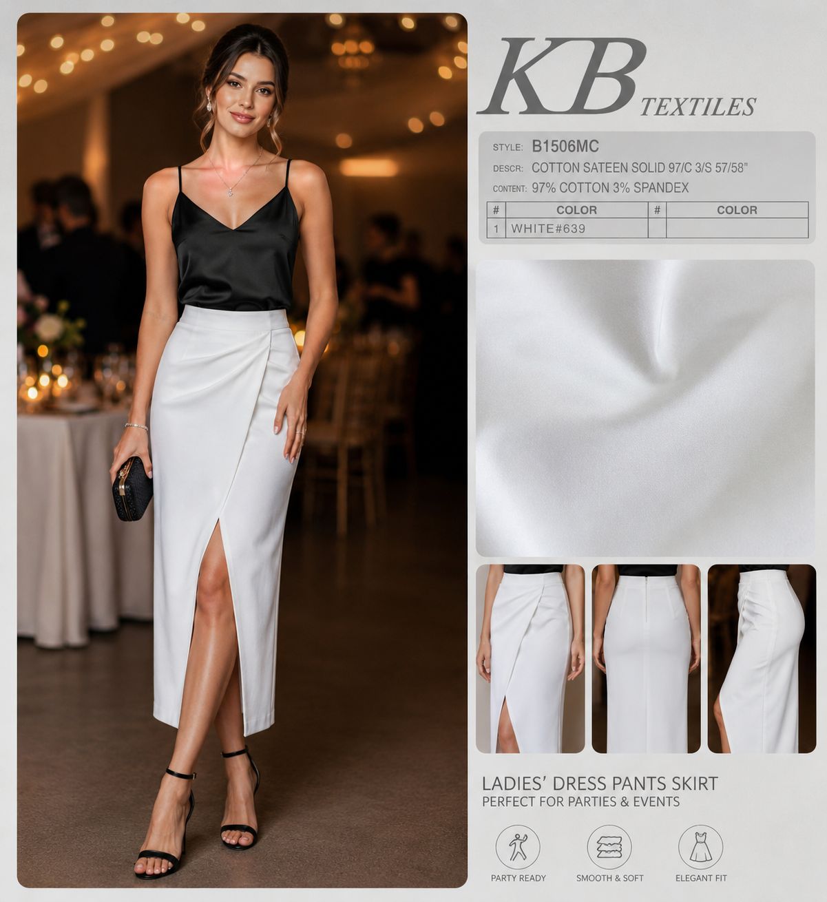 Cotton Sateen Fabric - Smooth Sheen, Soft Stretch & Structured Drape