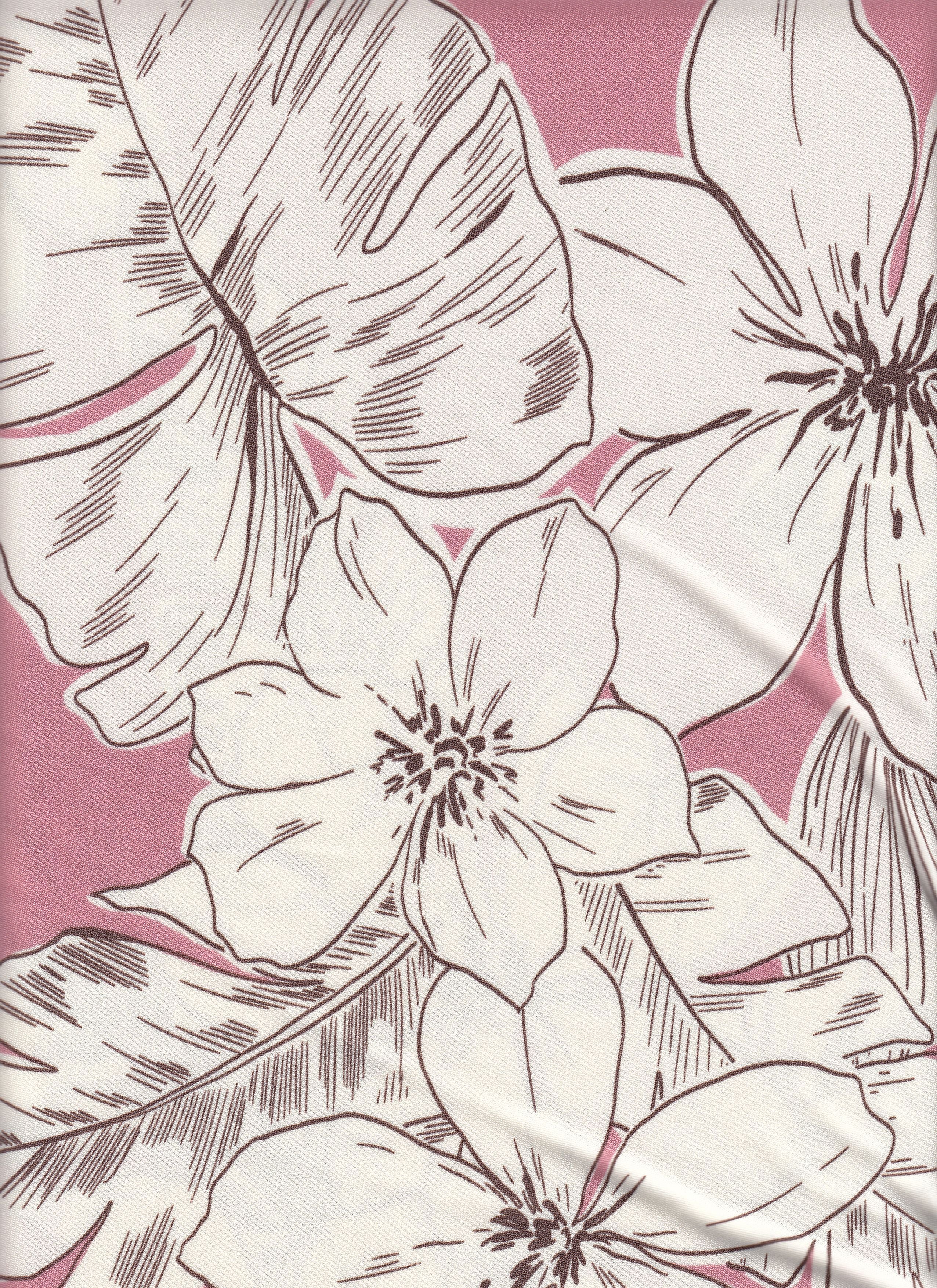 DTY Non-Brushed Big Flower & Big Leaf Fabric - 96% Polyester, 4% Spandex - Smooth Stretch Knit Flora 