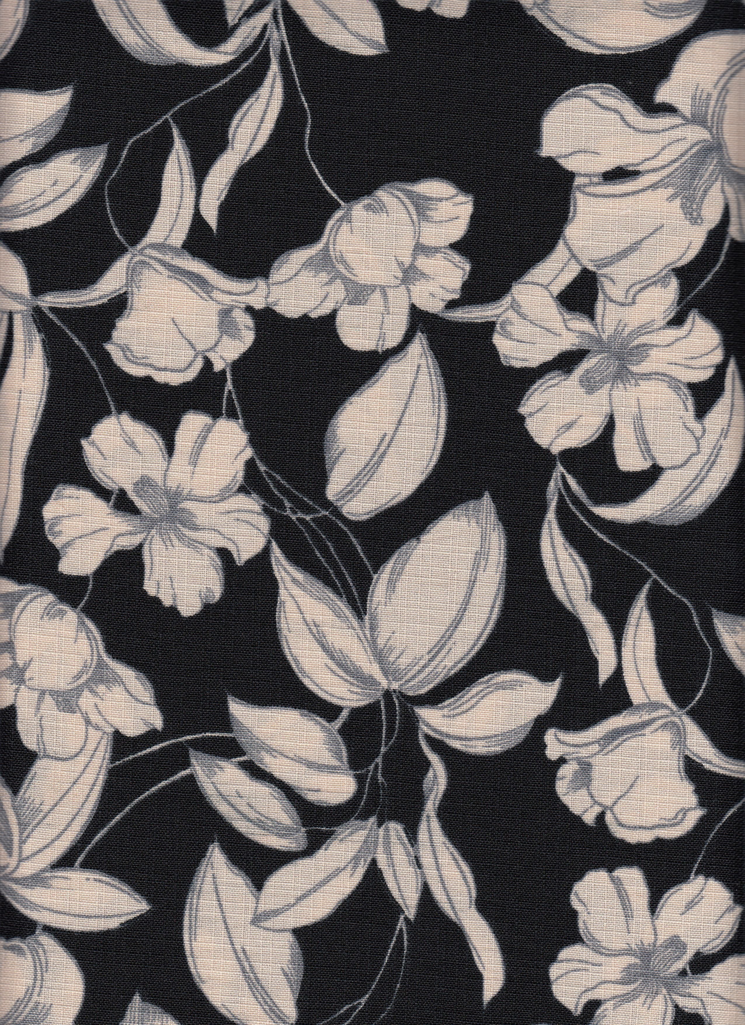 Eline Lino Big Flower Printed Fabric - 100% Polyester - Linen Look Lightweight Woven for Dresses 