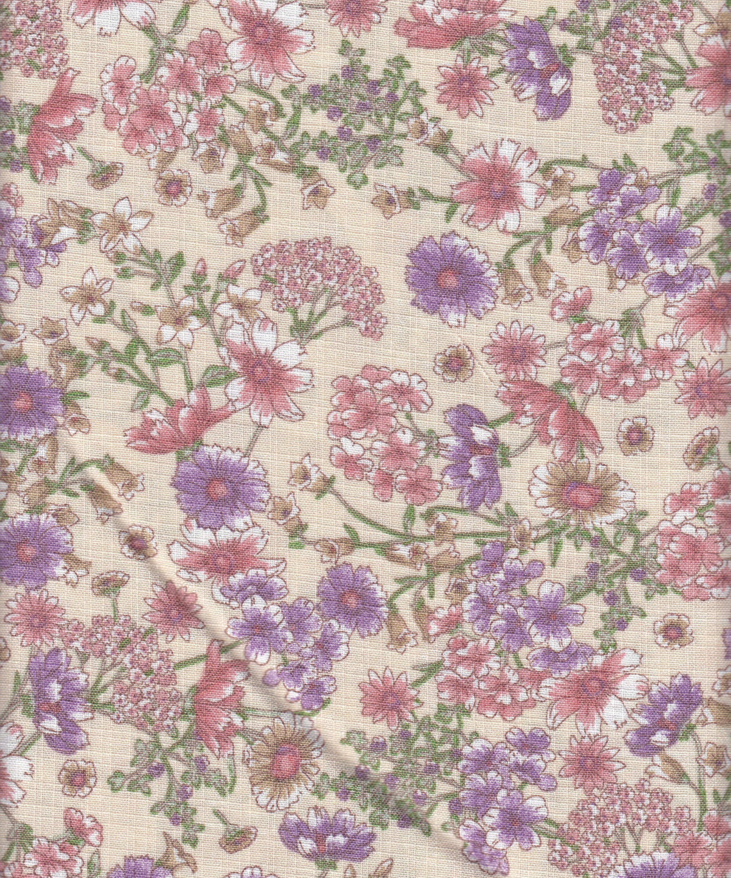 Eline Lino Small Flower Printed Fabric - 100% Polyester - Linen Look Lightweight Woven for Dresses 