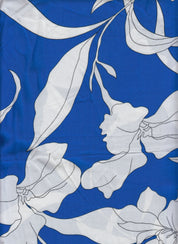 IW56510-14143 ROYAL/WHITE#2 BIG FLOWER LEAF DRESS PANTS RAYON CHALLIS ROYAL BLUE SHIRT SHORT SKIRT TOP WHITE WOVEN
