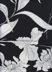 IW56510-14143 BLACK/WHITE#8 BIG FLOWER LEAF BLACK DRESS PANTS RAYON CHALLIS SHIRT SHORT SKIRT TOP WHITE WOVEN