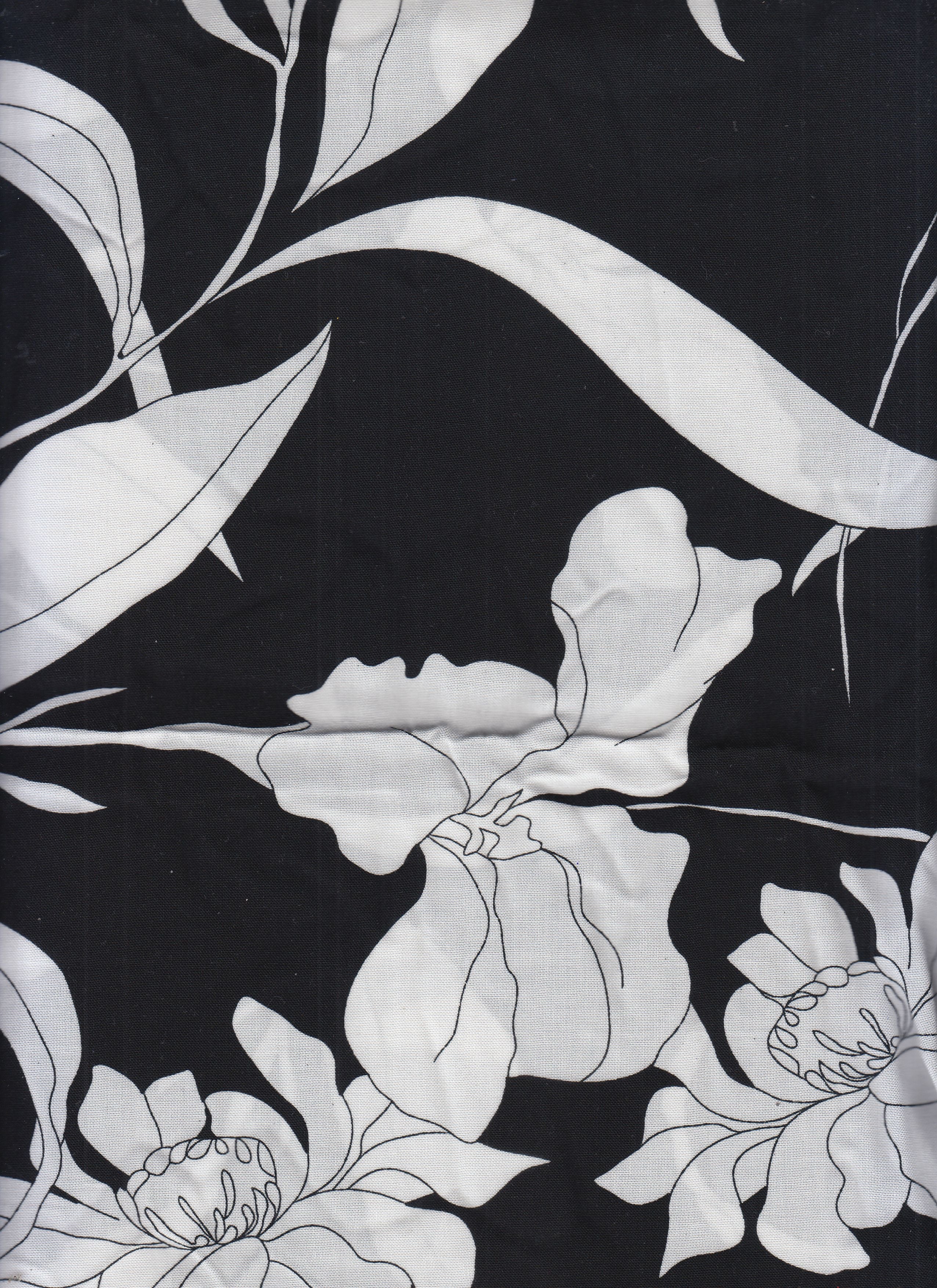 IW56510-14143 BLACK/WHITE#8 BIG FLOWER LEAF BLACK DRESS PANTS RAYON CHALLIS SHIRT SHORT SKIRT TOP WHITE WOVEN