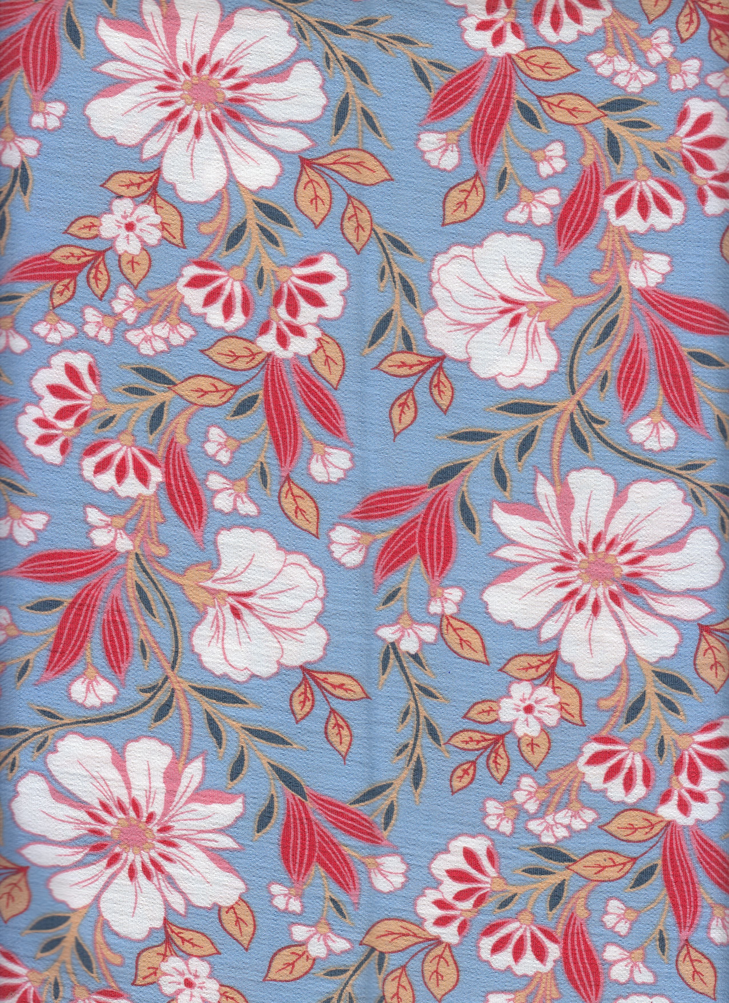 IW60006-14571 BLUE/PEACH#5E BLUE BOTTOM CARDEGAN DRESS FLOWER LEAF MARBLE PRINTED NYLON PANTS PEACH RAYON SHIRT SHORT SKIRT TOP TROPICAL WOVEN