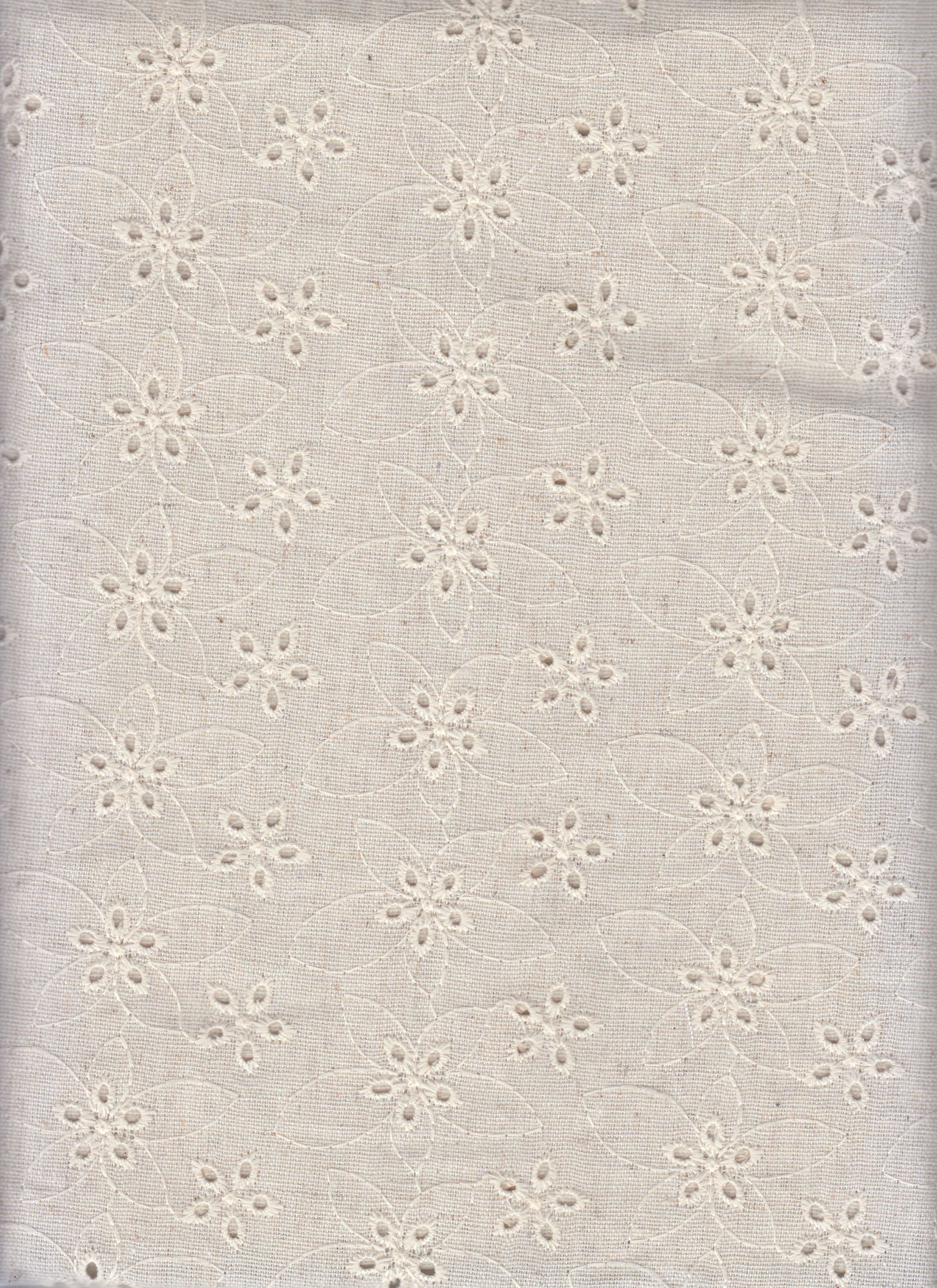 Linen Embroidery Woven Fabric - Natural Texture, Artistic Embroidered Detail 