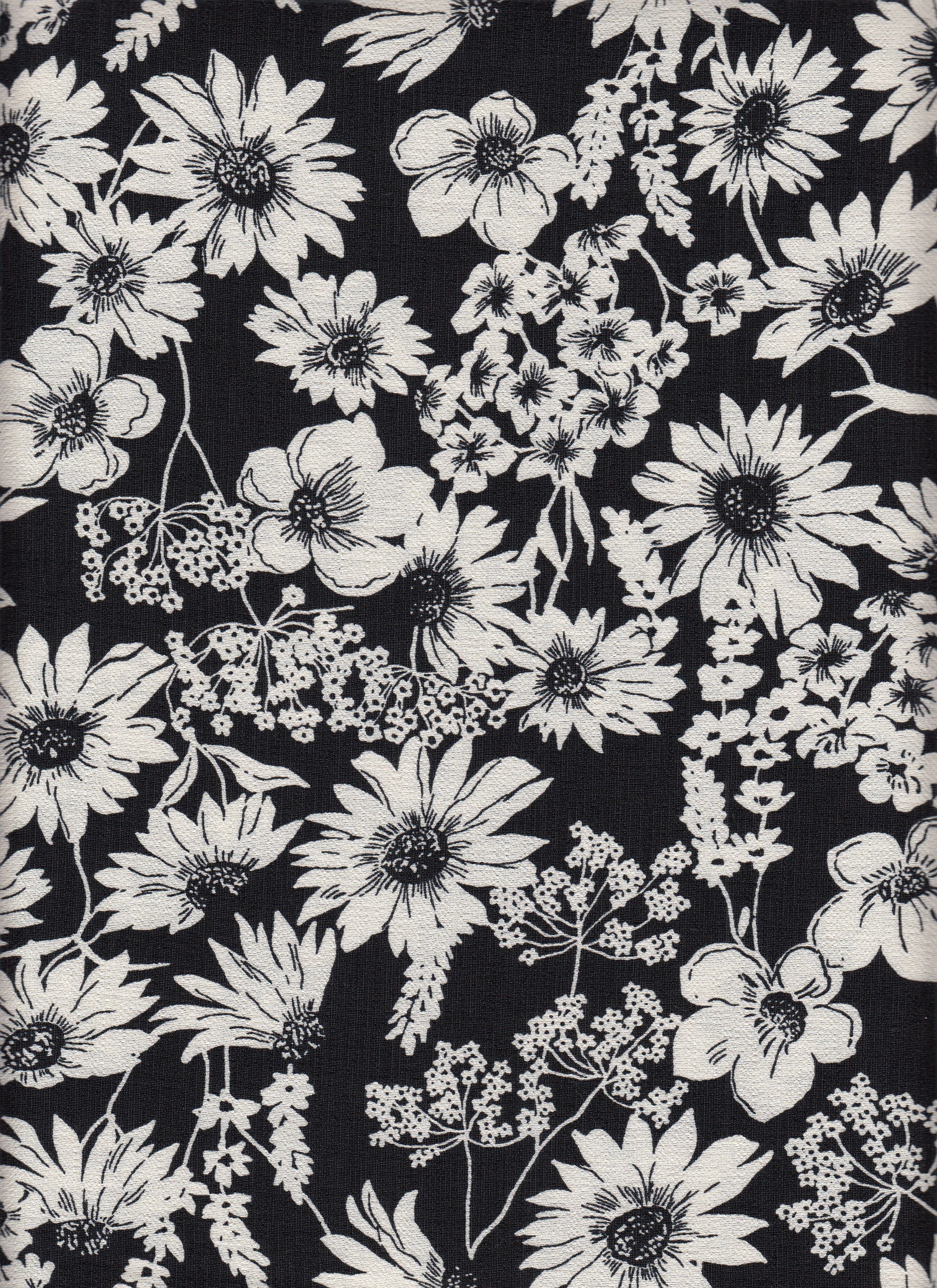 Marble Printed Daisy & Small Flower Fabric - 80% Rayon, 20% Nylon - Lightweight Woven With Floral D 