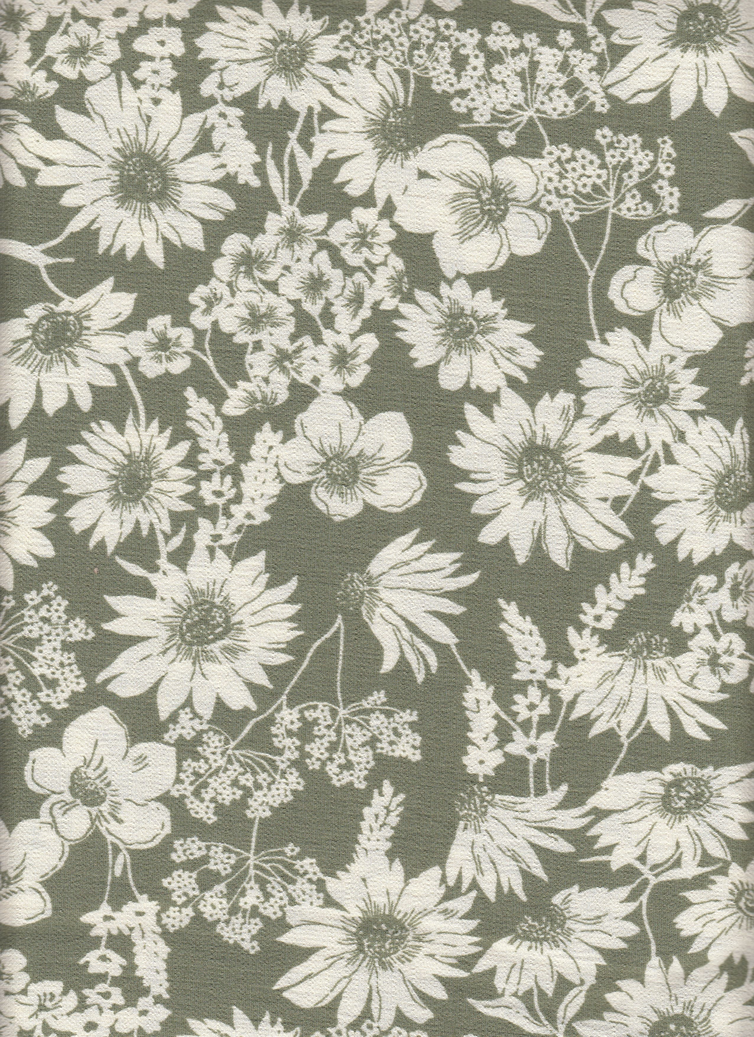 Marble Printed Daisy & Small Flower Fabric - 80% Rayon, 20% Nylon - Lightweight Woven With Floral D 