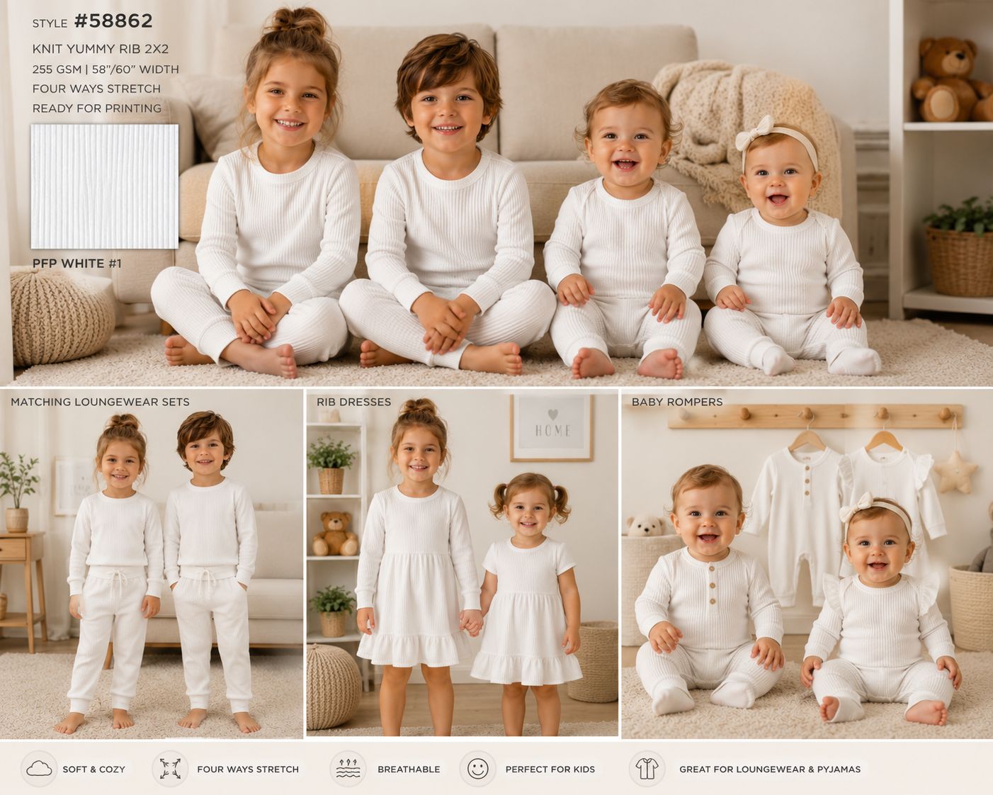 Yummy Rib Solid Fabric - 95% Polyester 5% Spandex - Soft Stretch Knit 255 GSM
